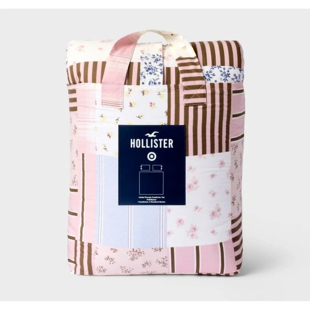 Hollister x Target Cotton Percale Comforter Set Twin Pink Blue Patchwork Floral